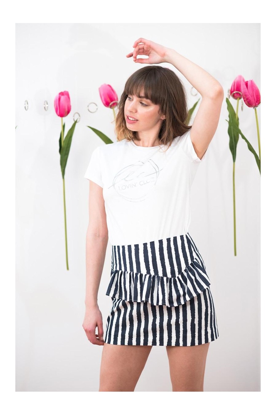 Navy Stripes Mini Skirt