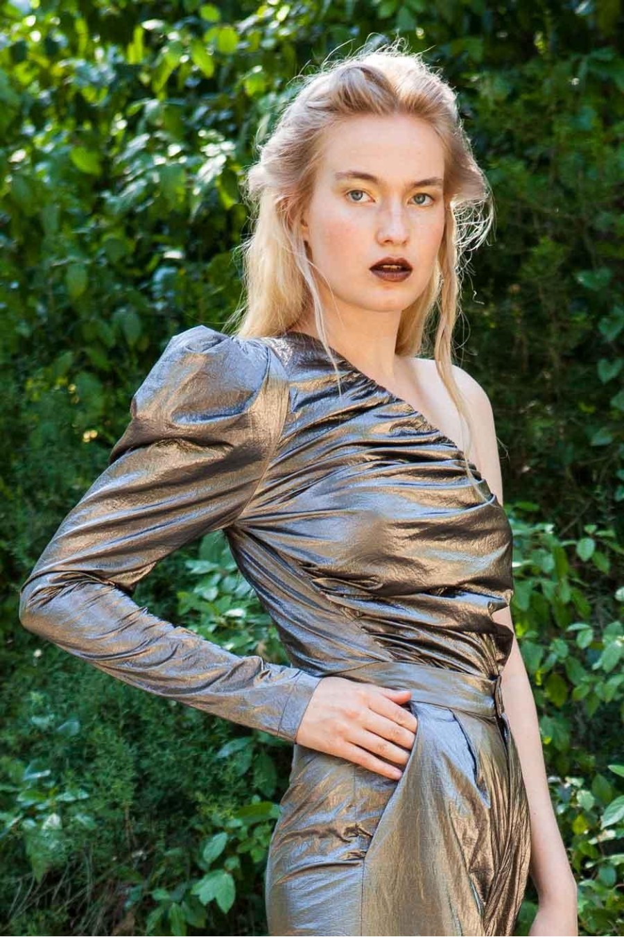 Calliste One Shoulder Metallic Top