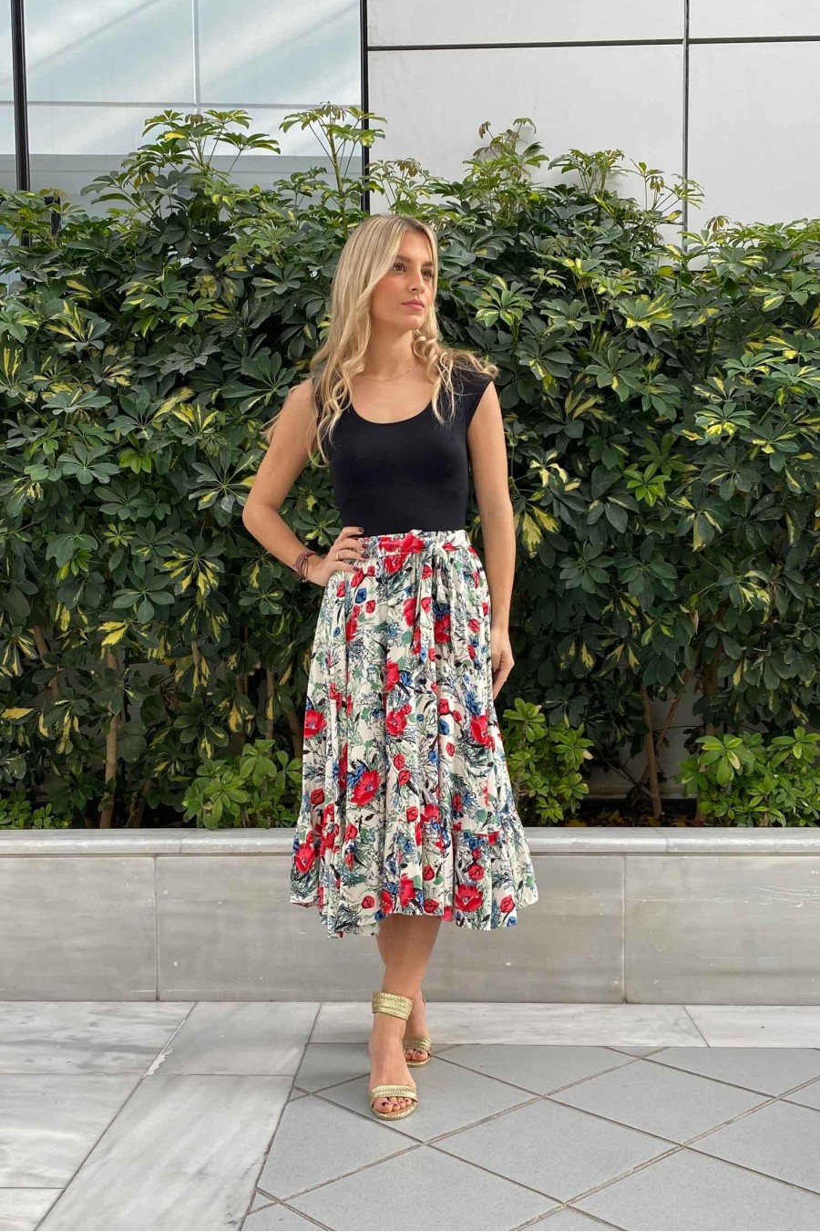 Poppy Print Skirt | Off White