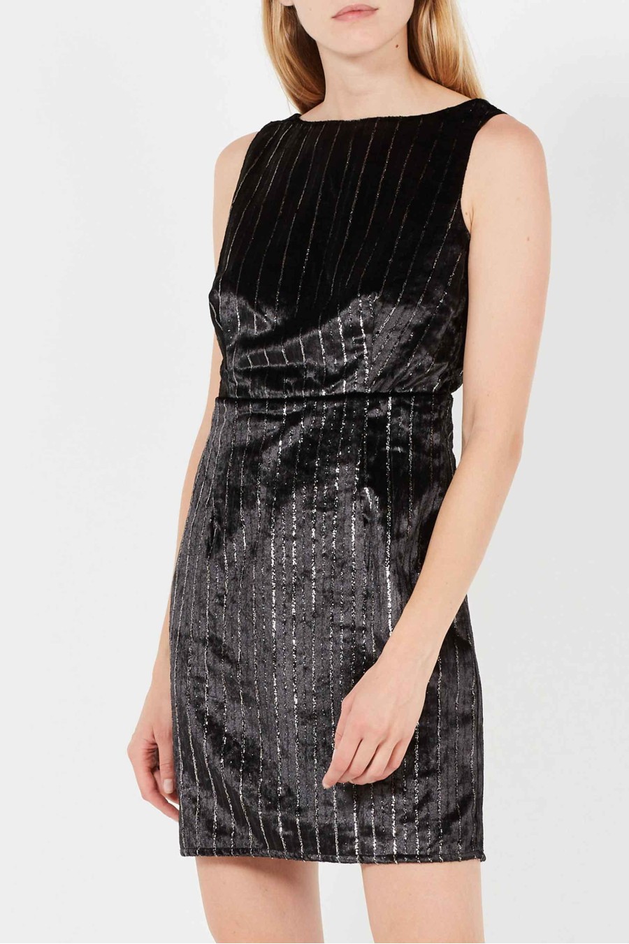 Silver Stripe Velvet Dress