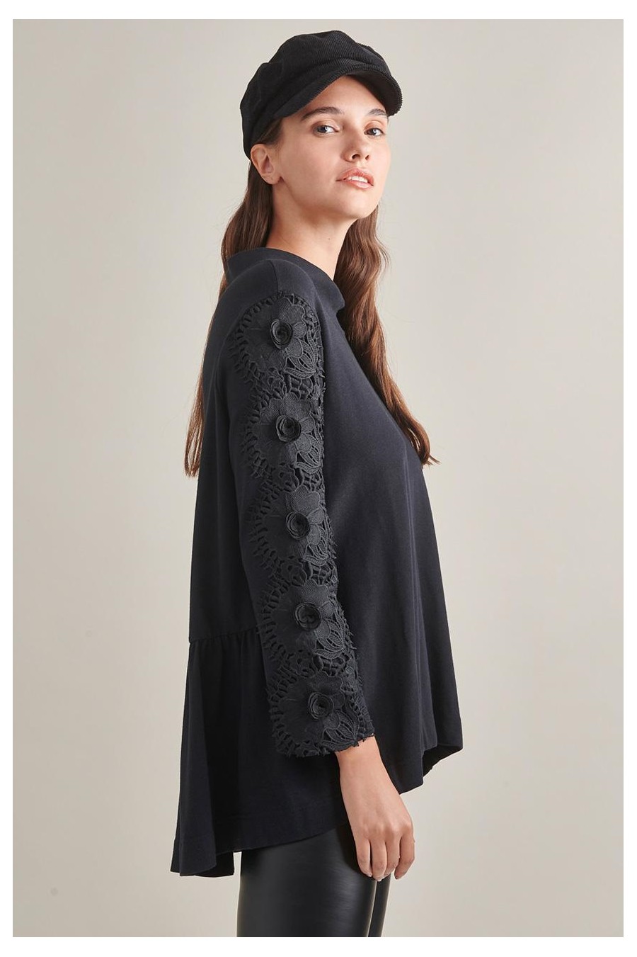 Lace Sleeve Top | Black