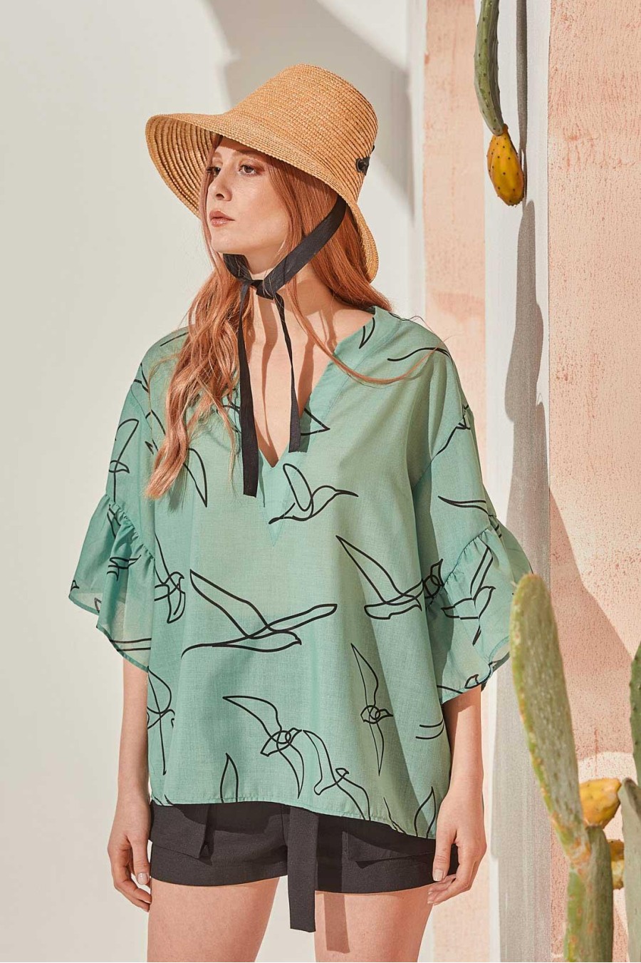 Leisure Tunic Blouse | Mint Birds