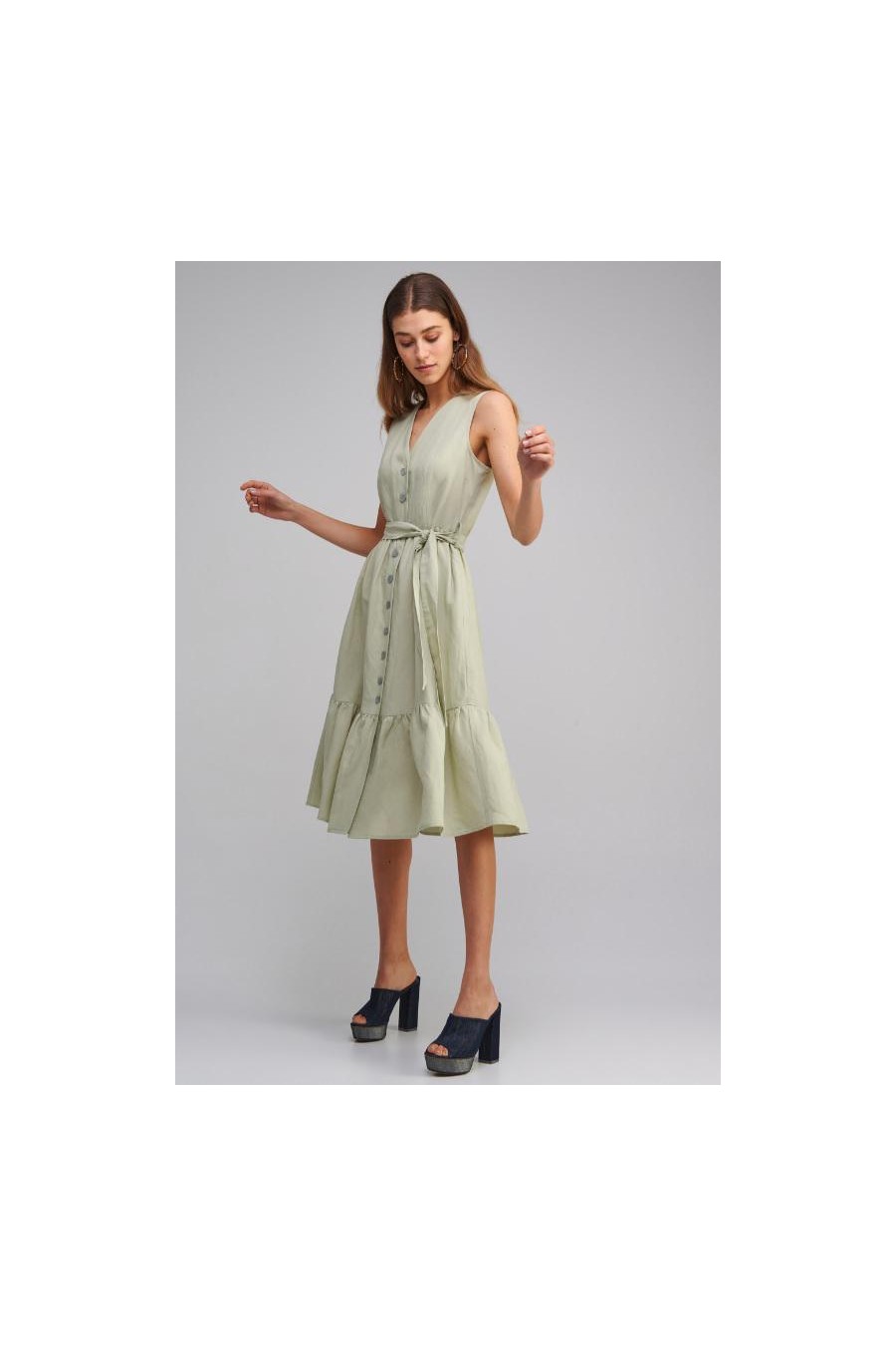 Linen Ruffle Dress | Pistachio