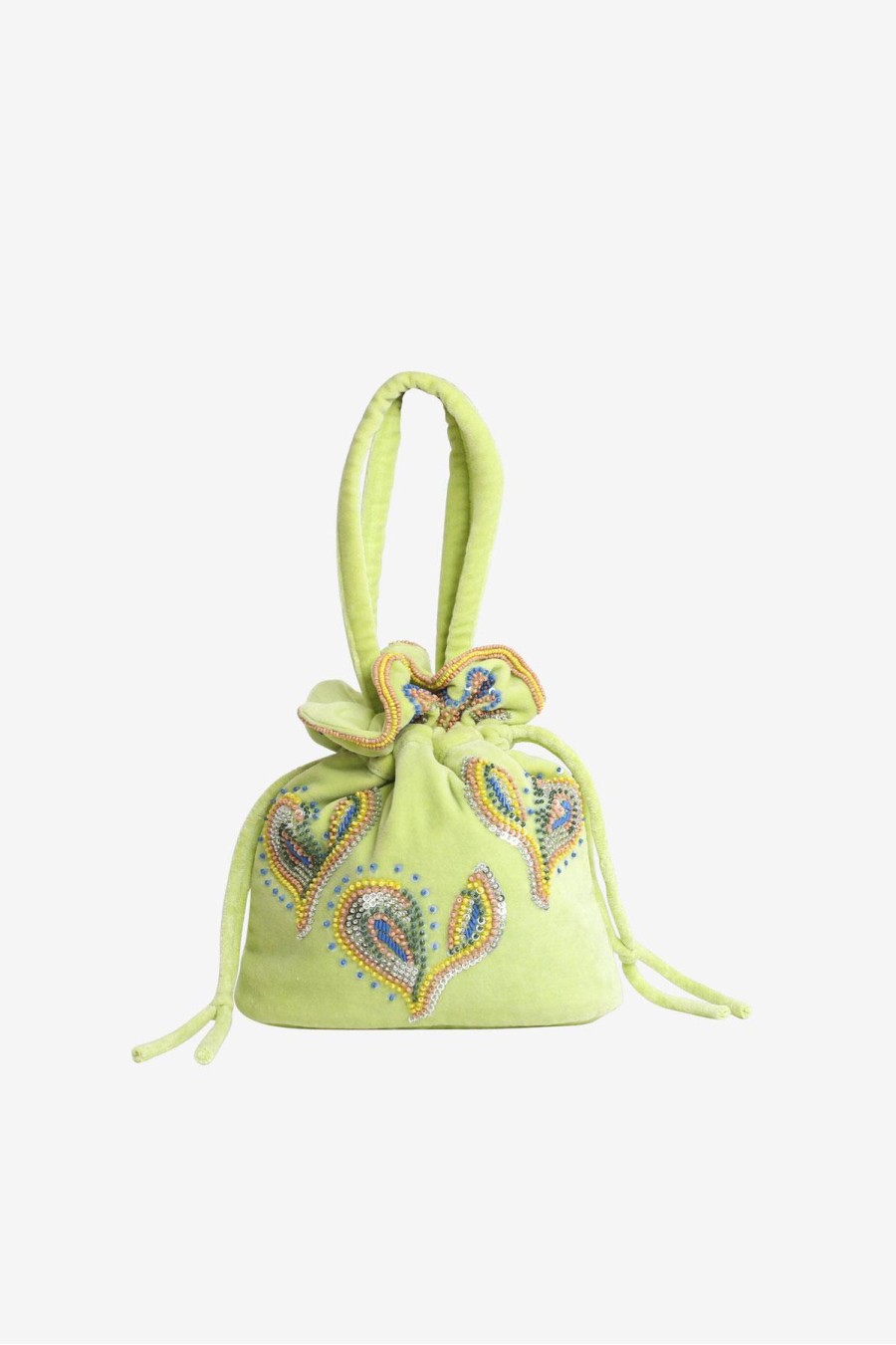 Ruffle Beaded Paisley Soft | Neon Green