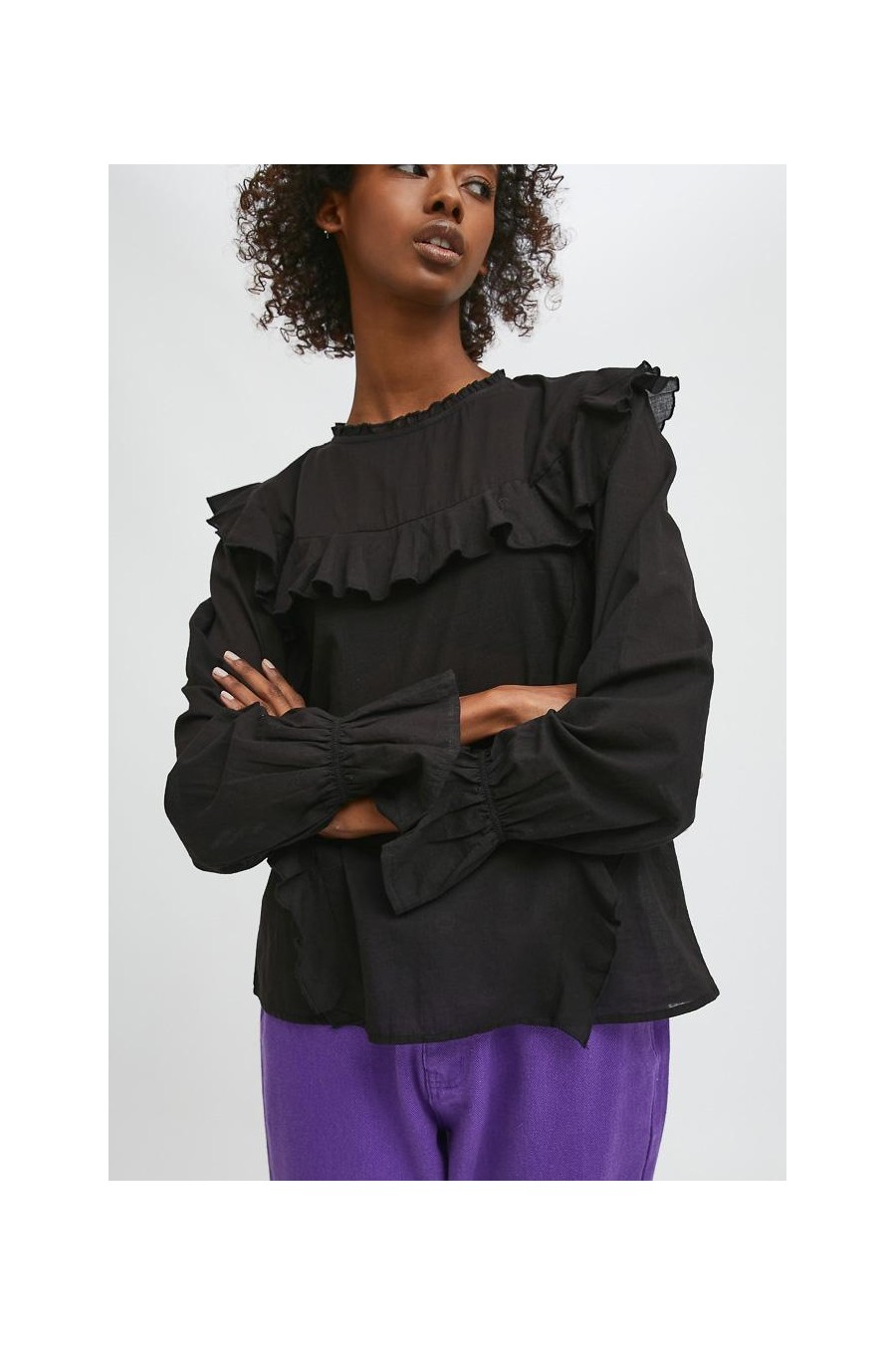 Ruffle Long Sleeve Blouse | Black