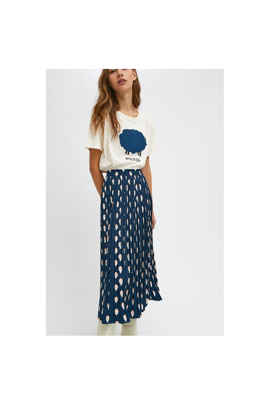 Boiled Egg Plise Midi Skirt