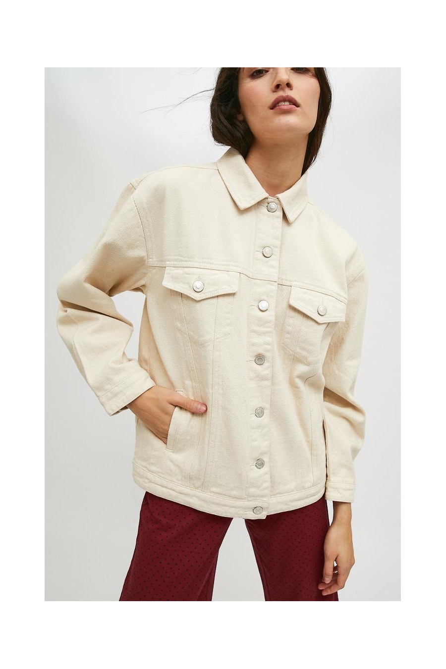 Oversized cream hot sale denim jacket