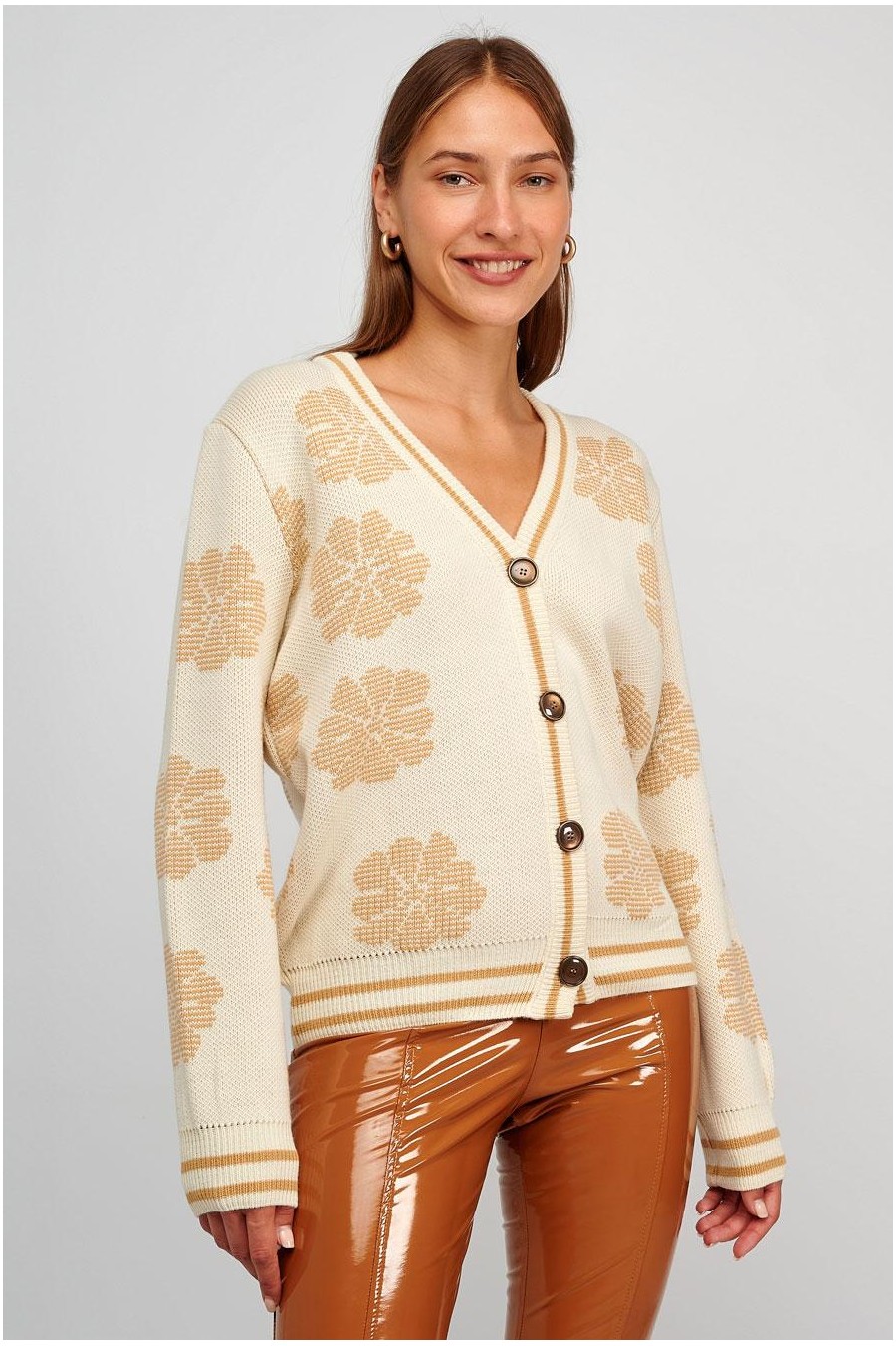 Flower Knit Jacket | Camel