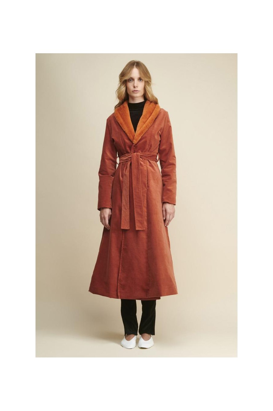 Lily Suede Long Coat | Pale Orange