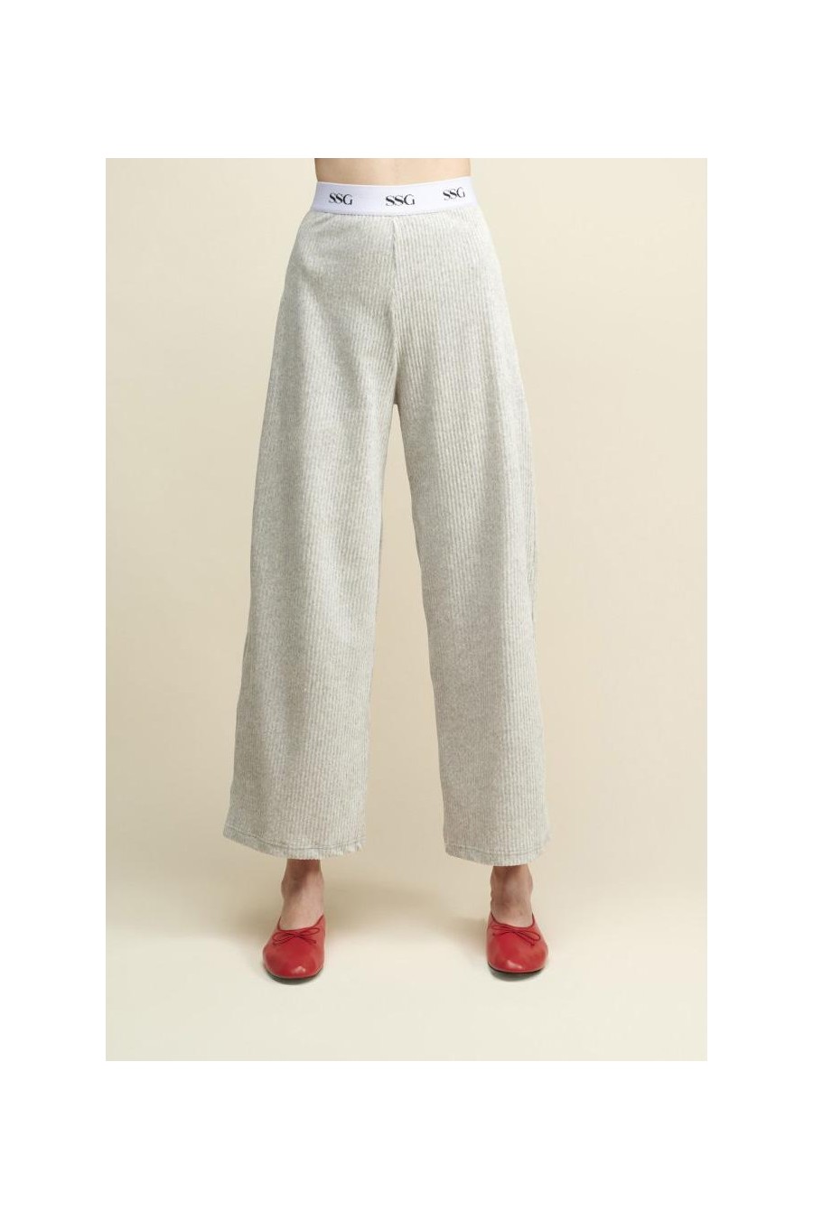 Erin Elastic Ribbed Wide Leg Pants | Light Grey