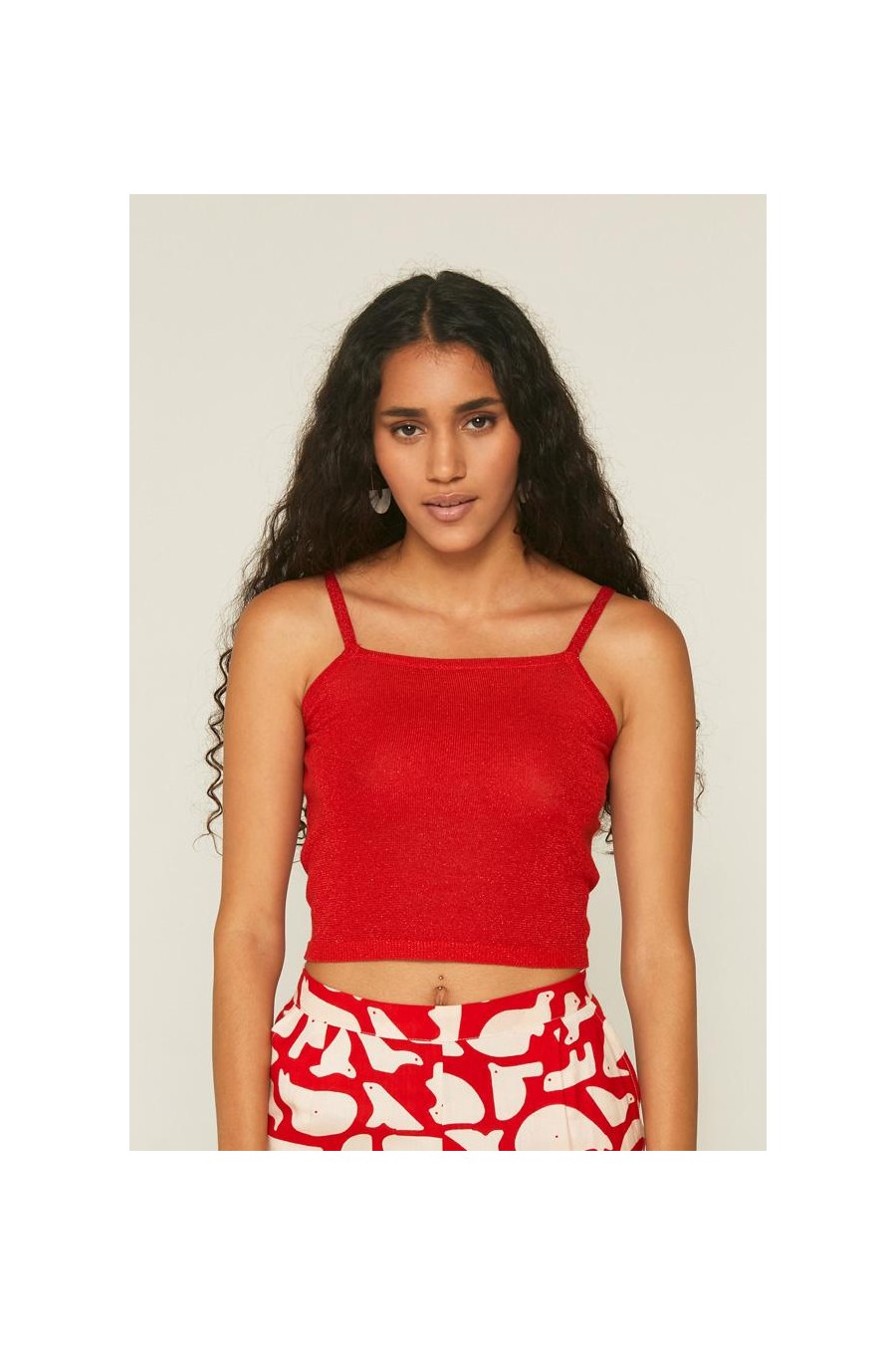 Lurex Knit Crop Top | Red