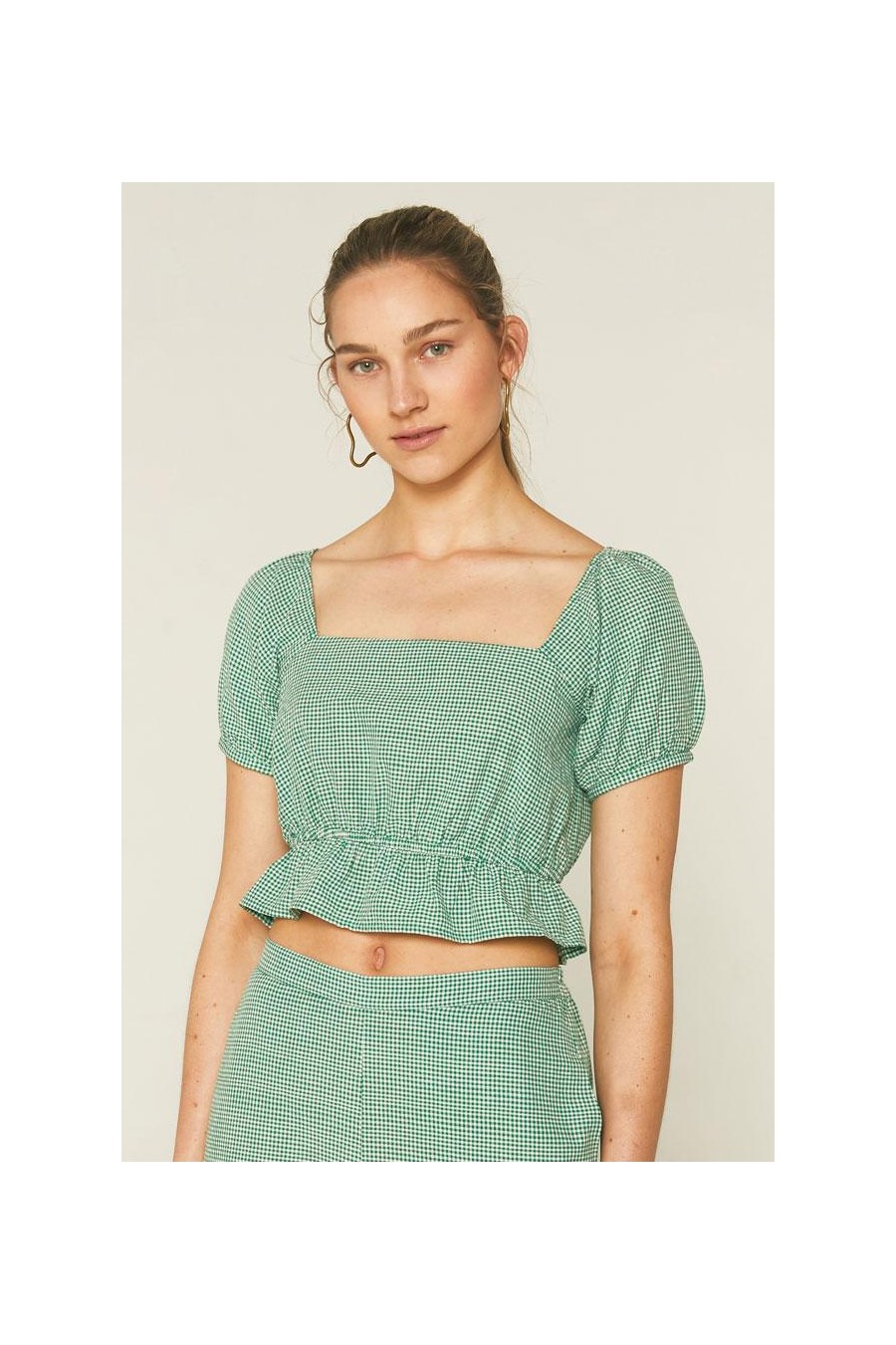 Green Gingham Crop Top