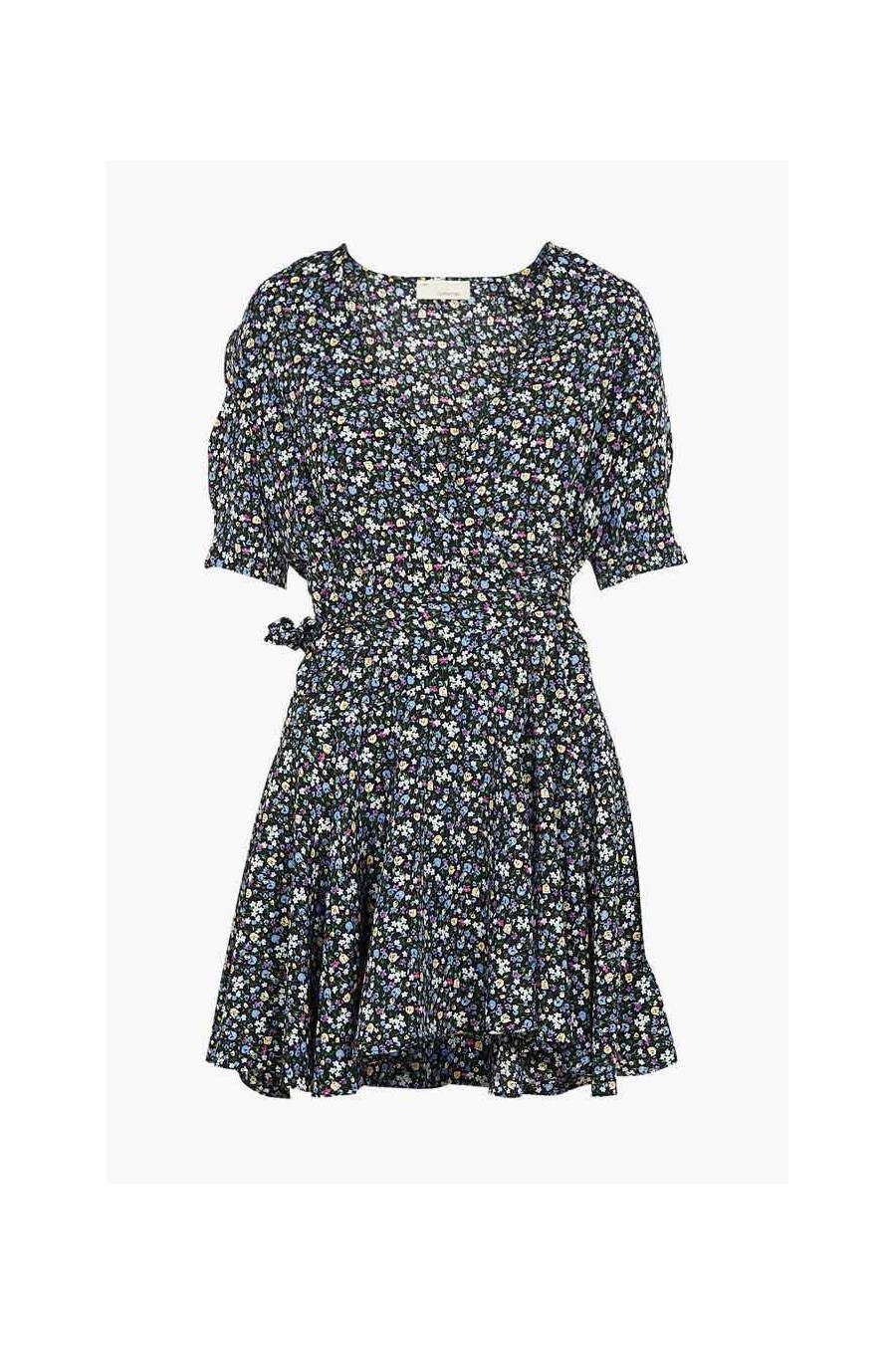 Tiny Floral Wrap Dress | Black