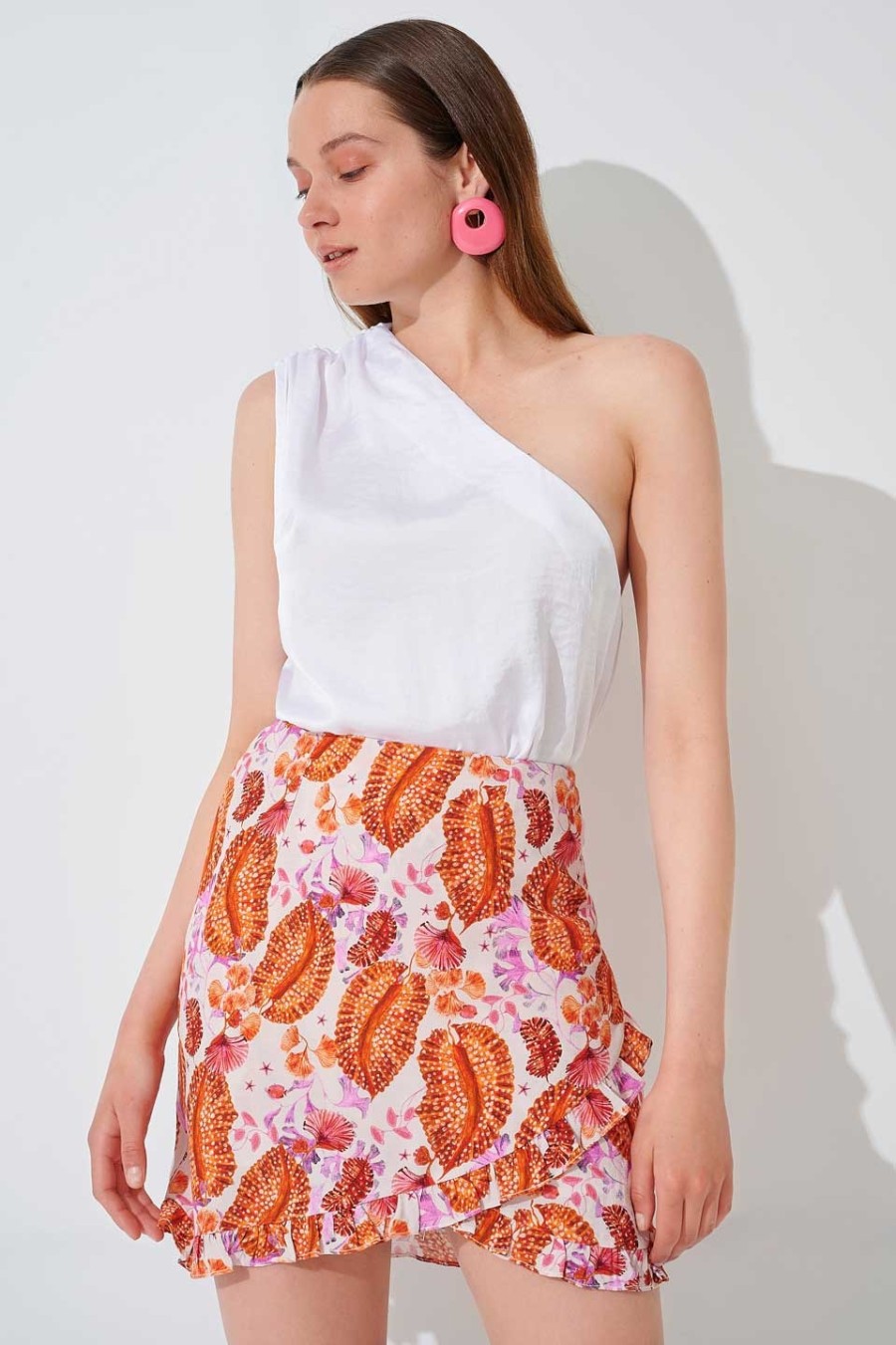 Coral Paisley Mini Skirt