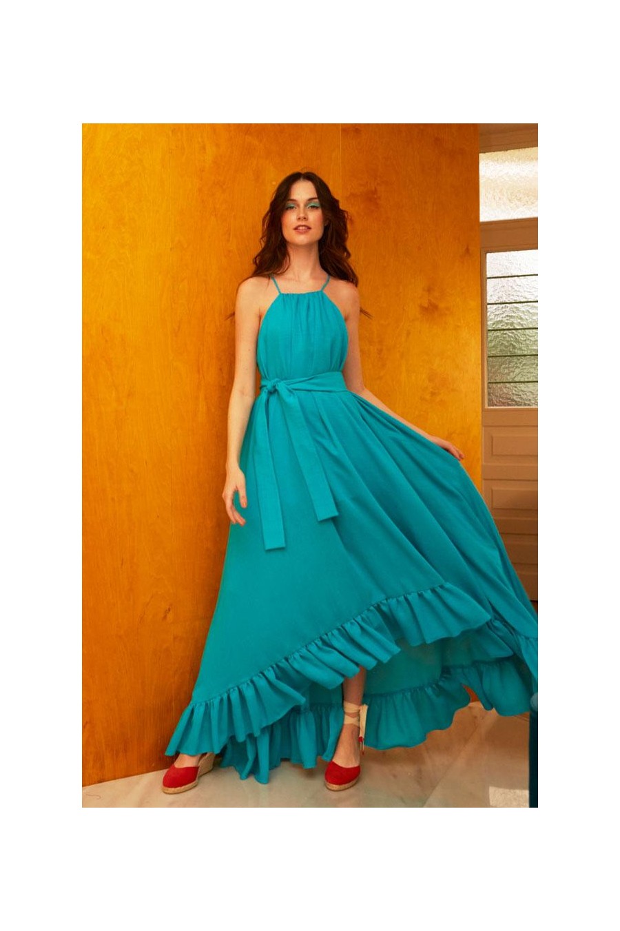 Nicole Viscose Wide Turquoise Dress