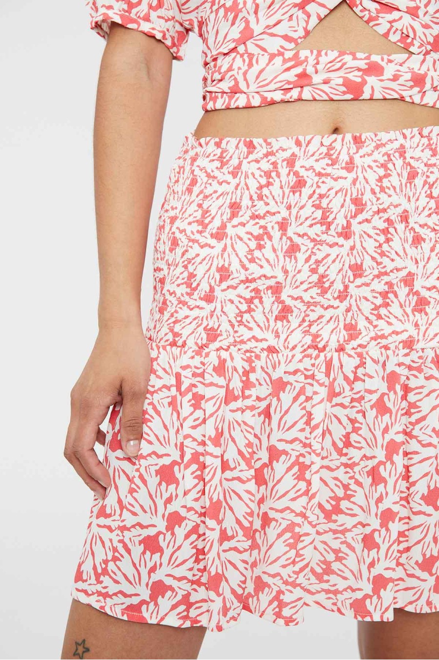 Coral Floral Mini Skirt