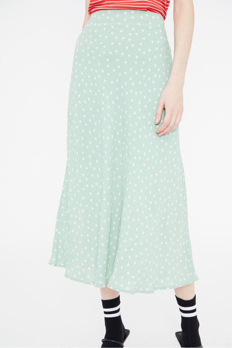 Mint Polka Dot Midi Skirt