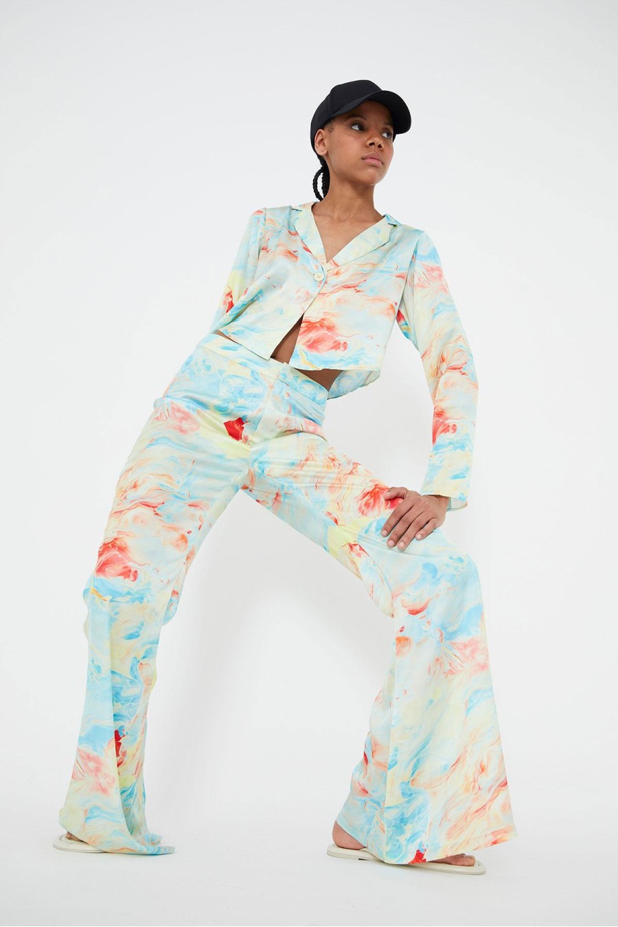 Marble Print Flared Trousers