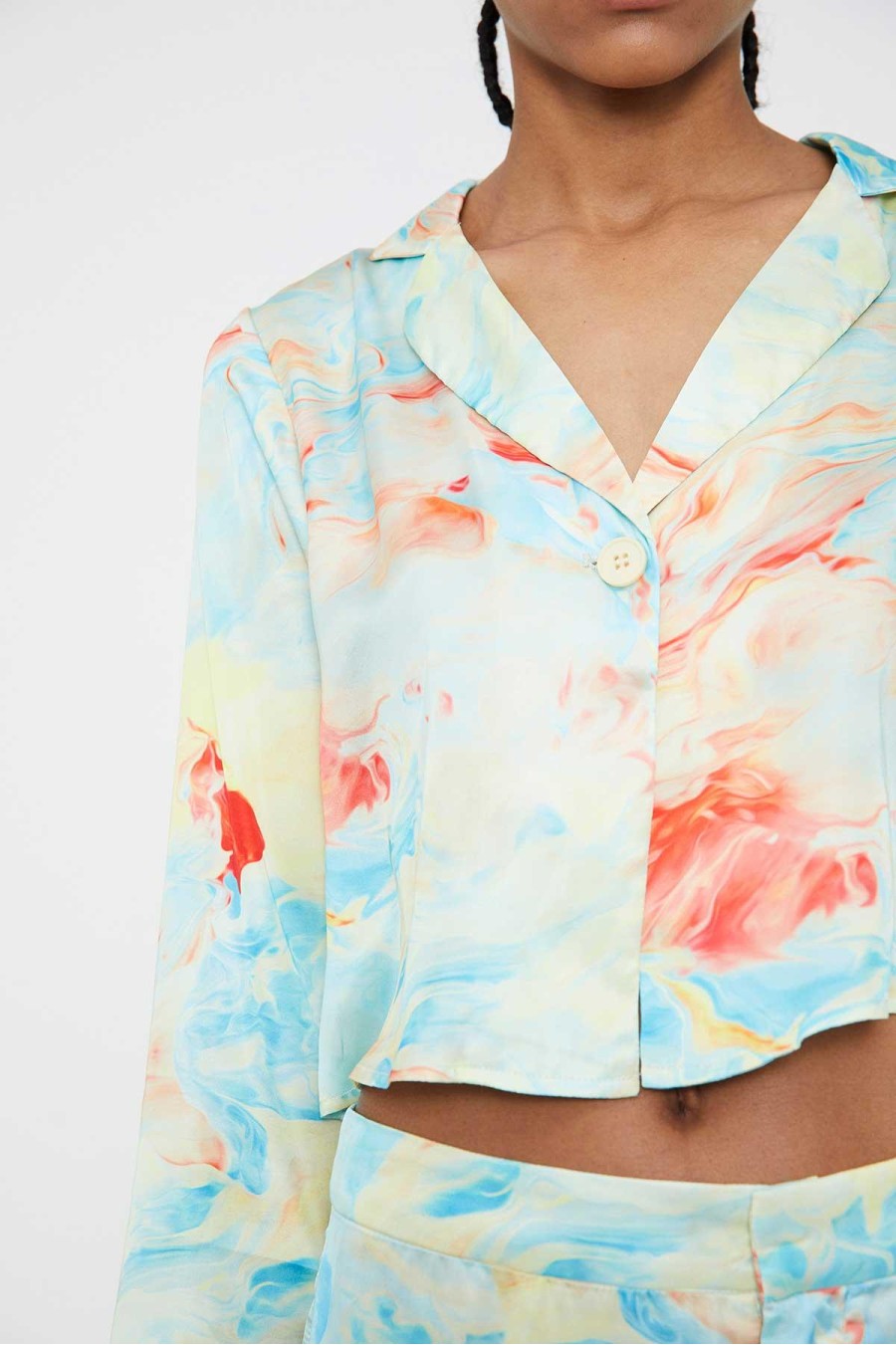 Marble Print Cropped Blouse