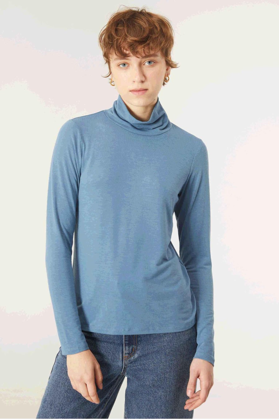 High Neck Long Sleeve Top | Blue