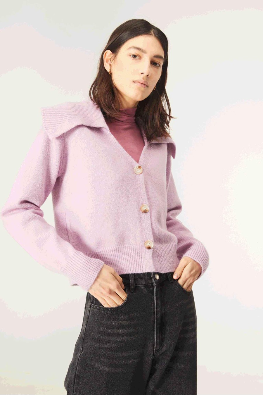 Wide Collar Knit Cardigan |...