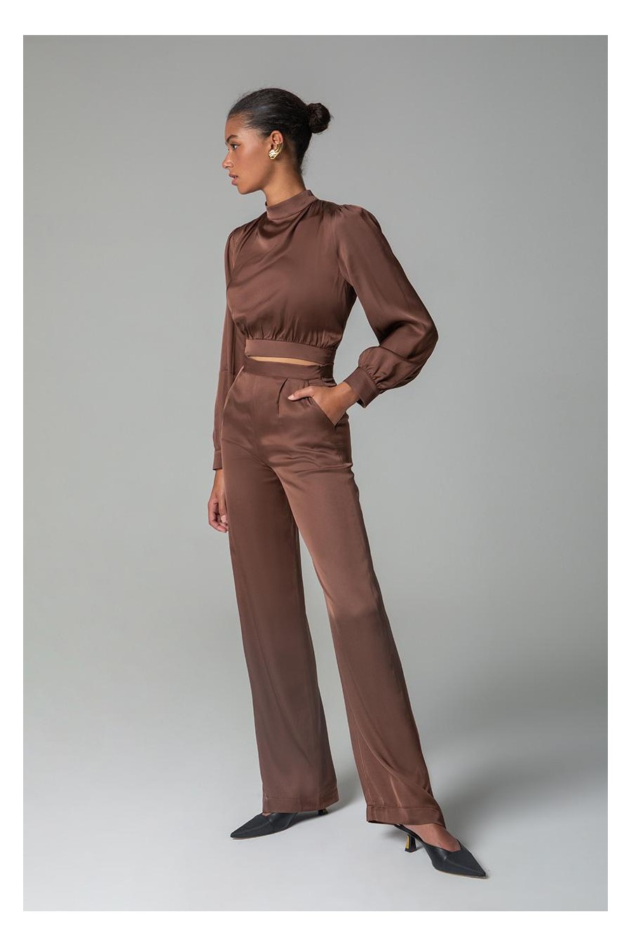 Yolanda Satin Pants | Brown