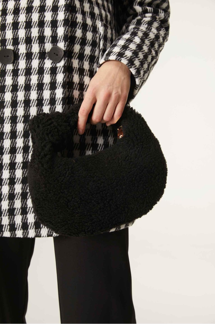 Black Faux Sheepskin Handbag