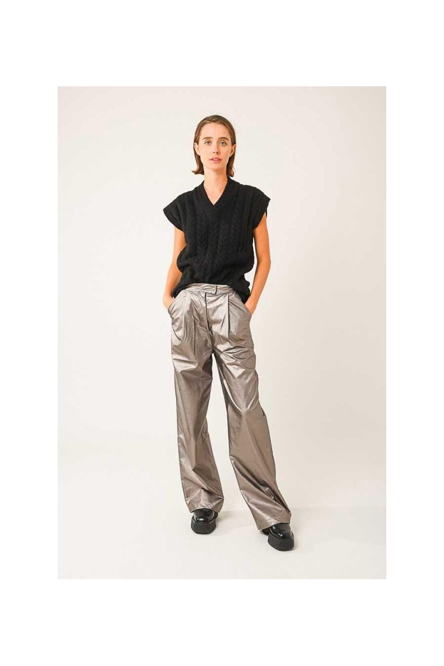 Metallic Trousers | Grey