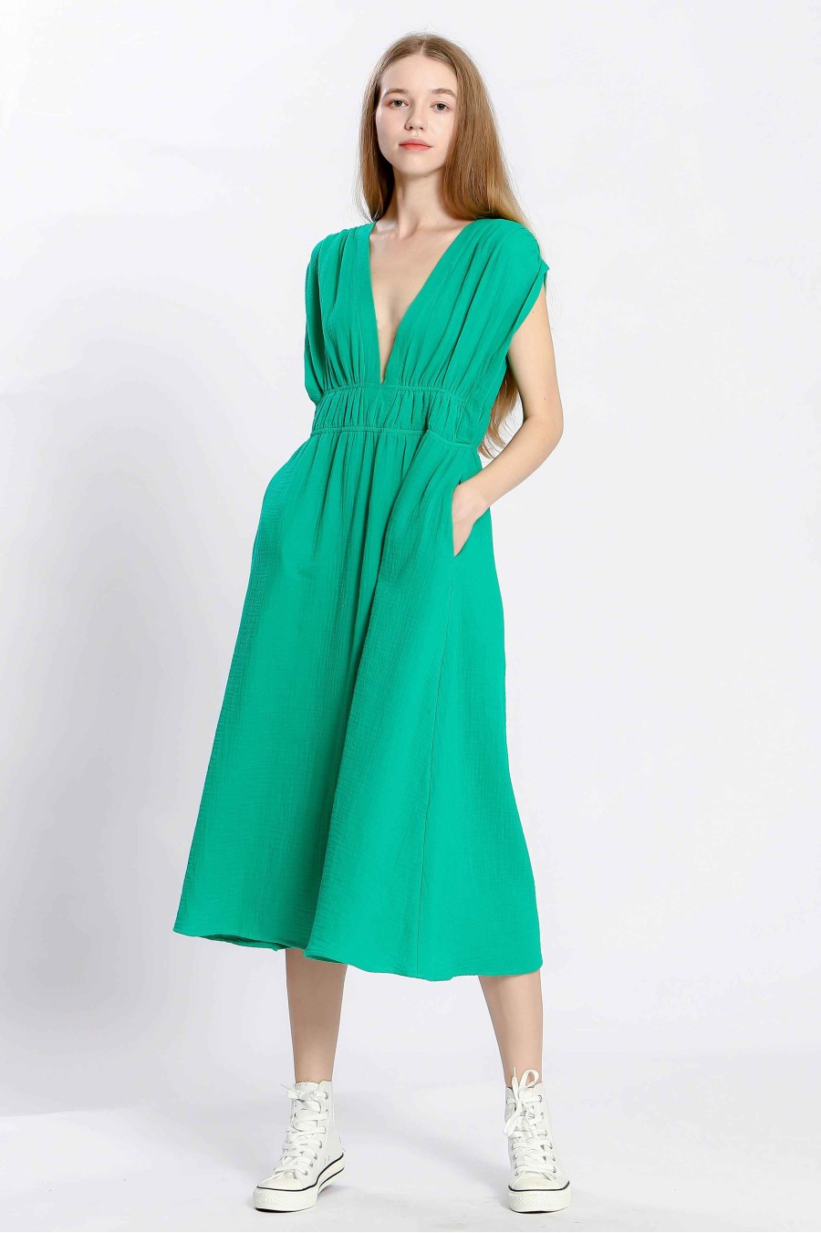 Green Cotton Midi Dress