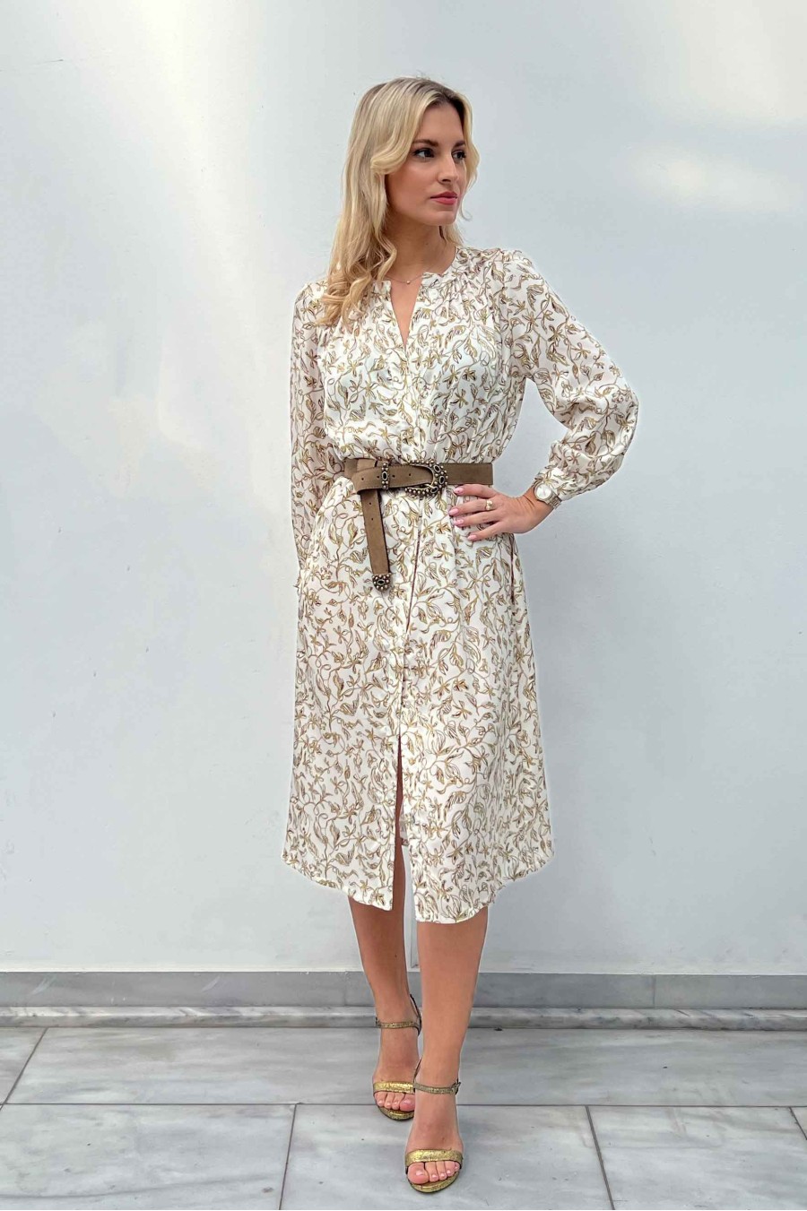 Vine & Leaf Print Silky Midi Dress