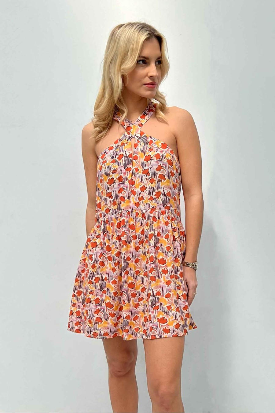 Orange Floral Mini Dress