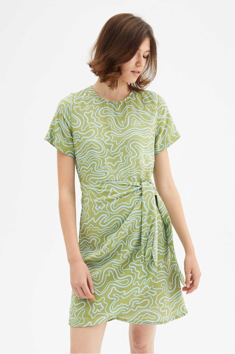 Wave Print Wrap Mini Dress