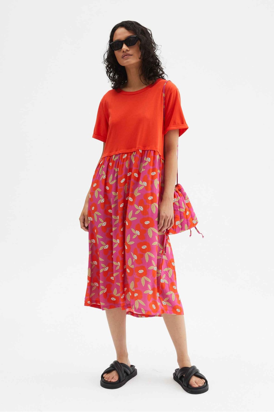 Hibiscus Print Midi T-Shirt Dress