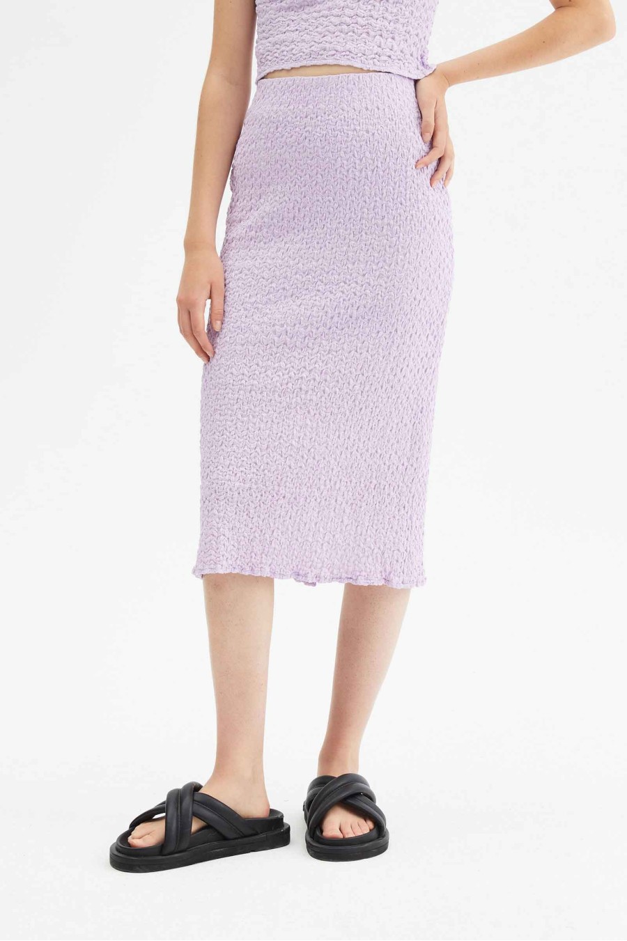 Lilac Textured Elastic Midi Skirt