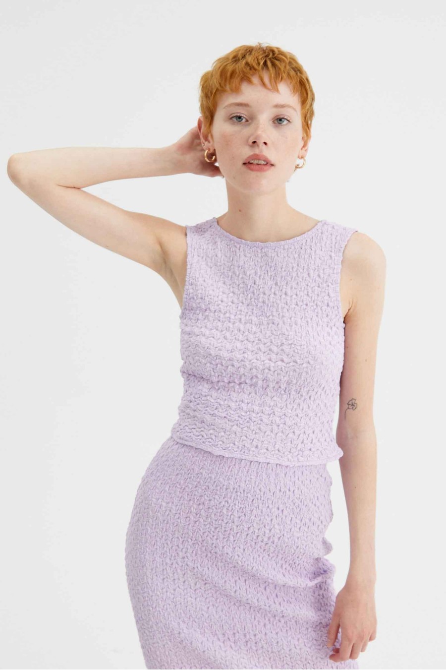 Lilac Textured Elastic Crop...