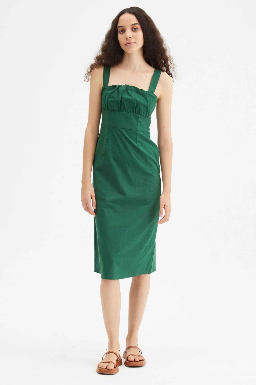 Green Poplin Midi Dress