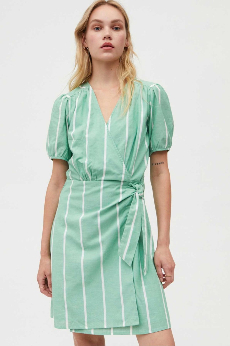 Mint Wrap Dress with Stripes