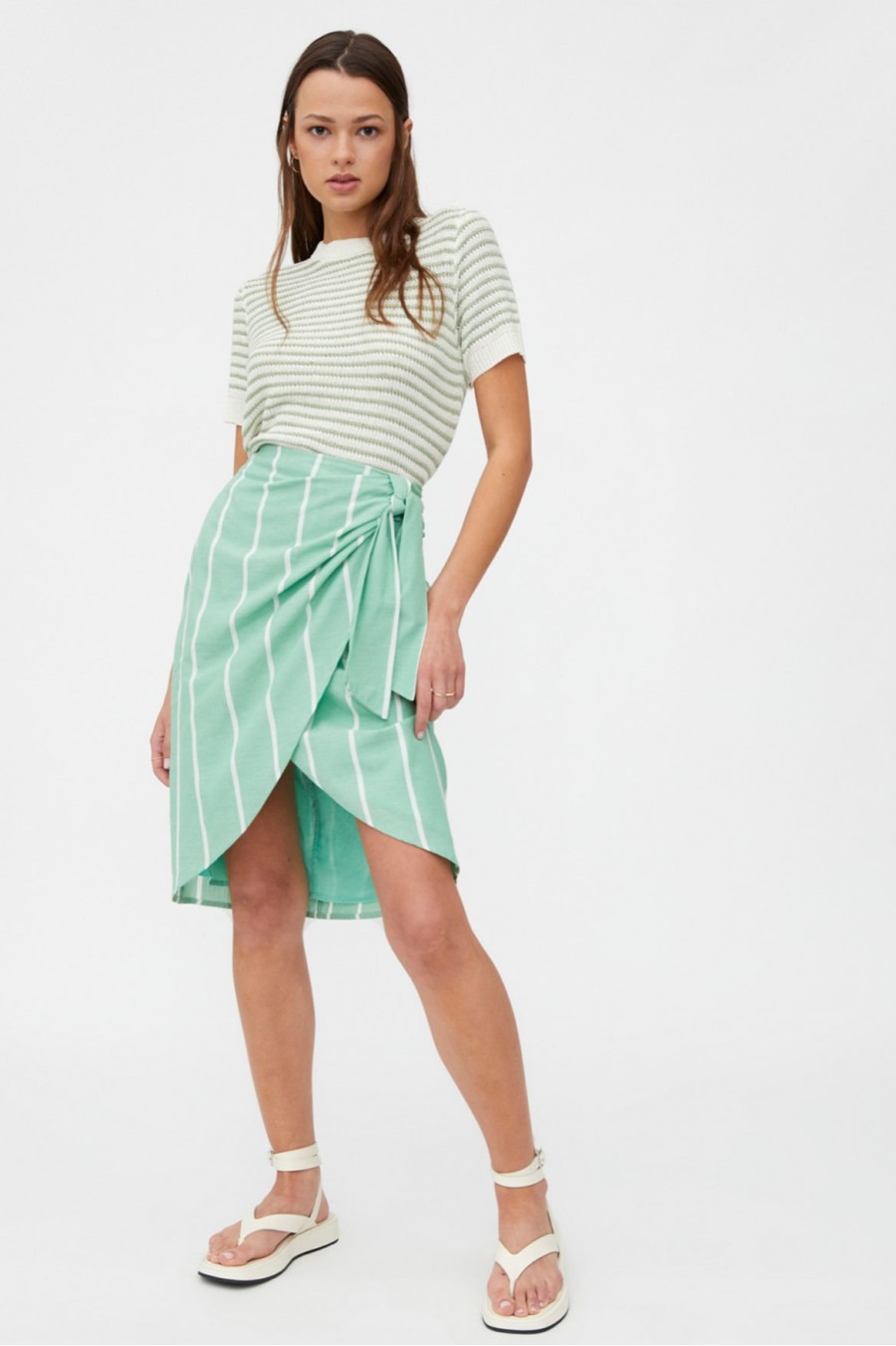 Mint Wrap Skirt With Stripes