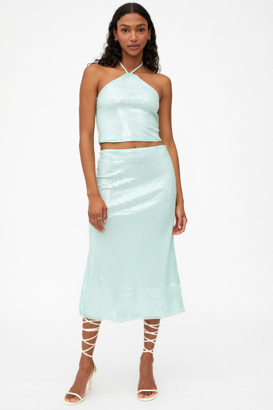 Aqua Sequined Midi Skirt