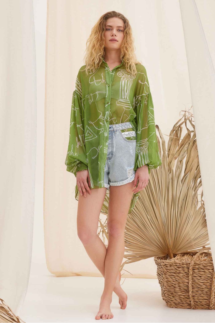 Eros Silk Tunic Blouse | Green Decennial Print