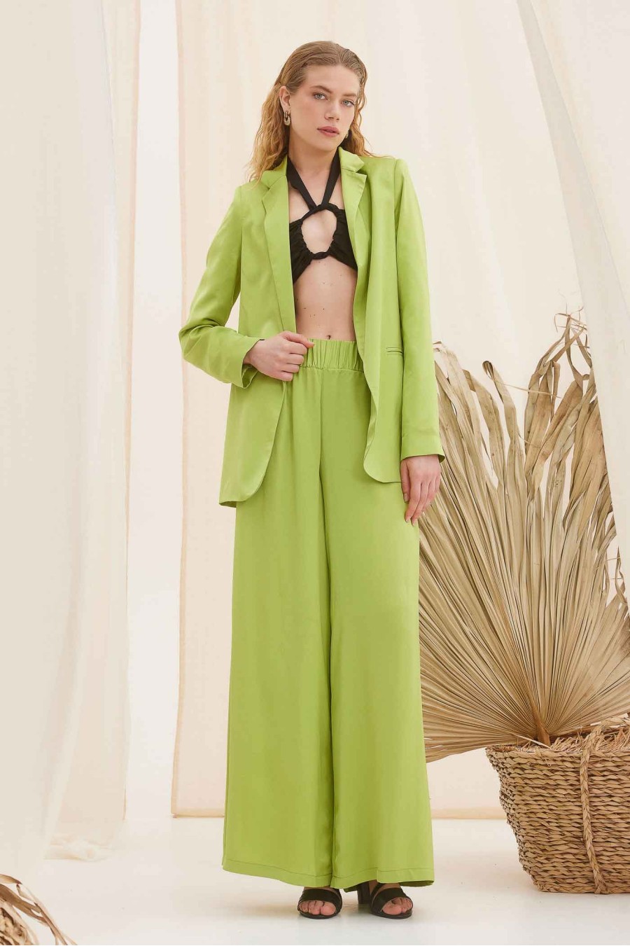 Anemoi Silk Satin Blazer | Kiwi Green