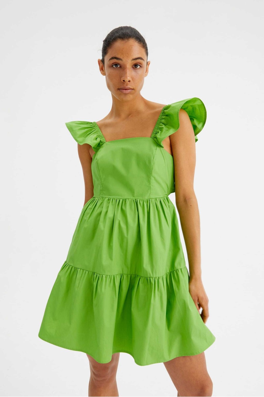 Green Cotton Poplin Mini Dress