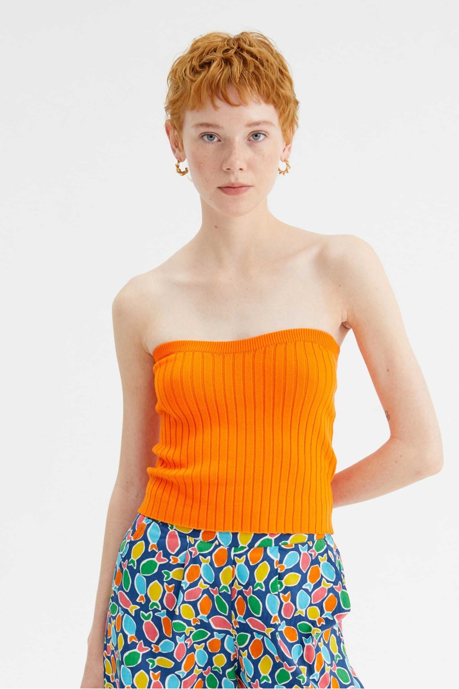 Orange Summer Knit Bandeaux Top