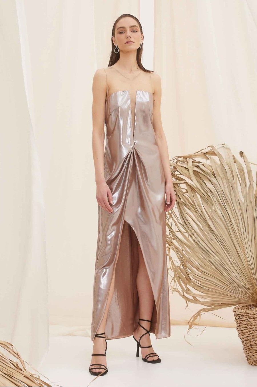 Selene Evening Maxi Dress | Metallic Mirror