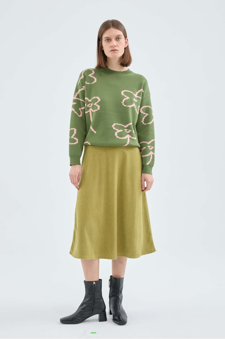 Green Corduroy Midi Skirt