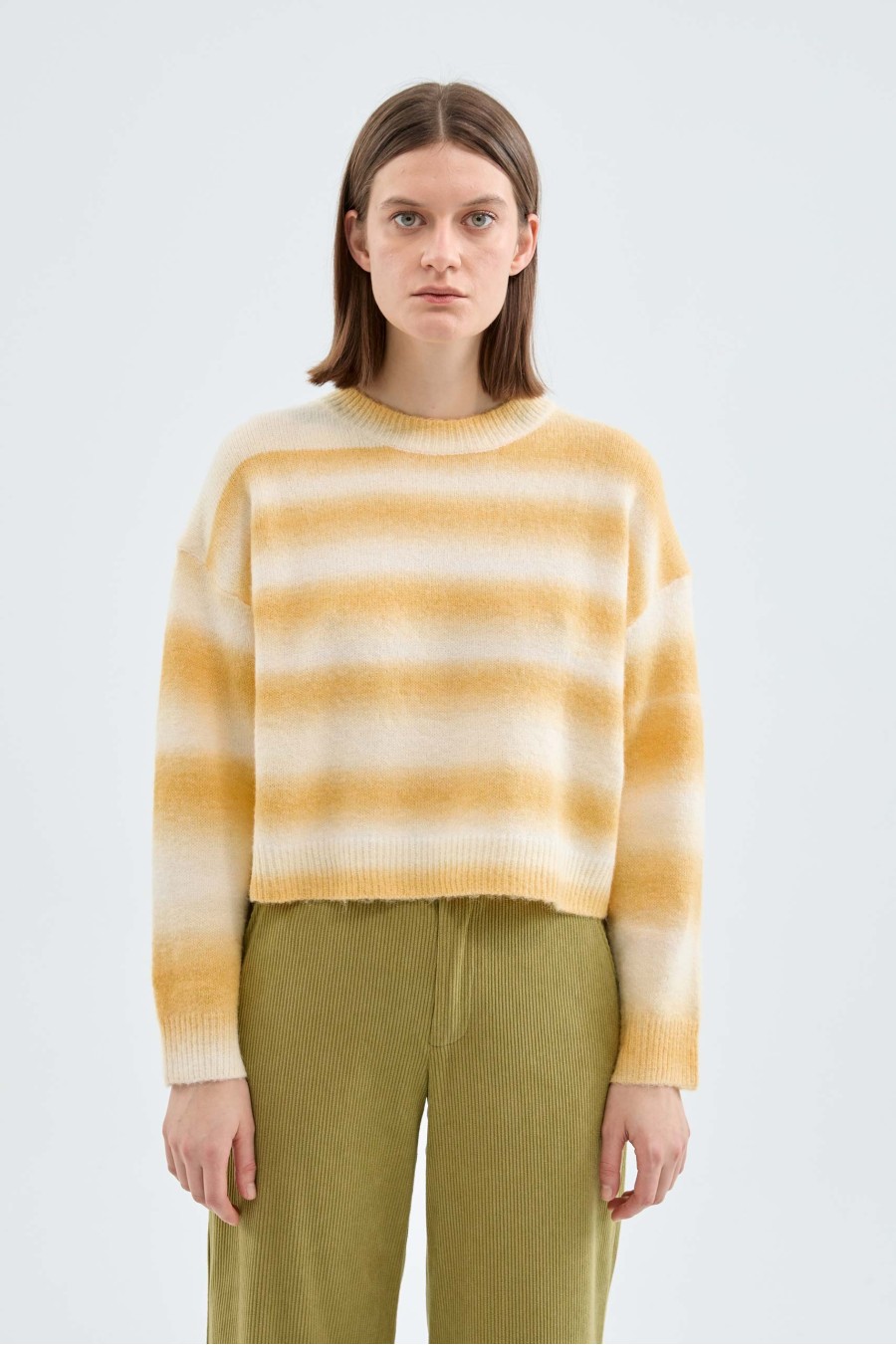 Yellow Striped Cropped Knit...