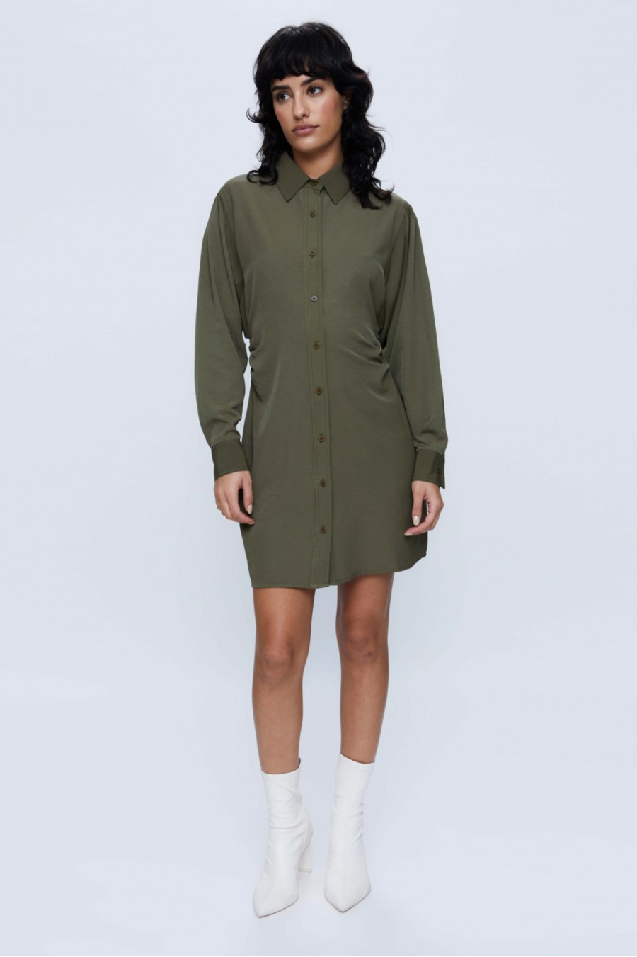 Green Mini Shirt Dress