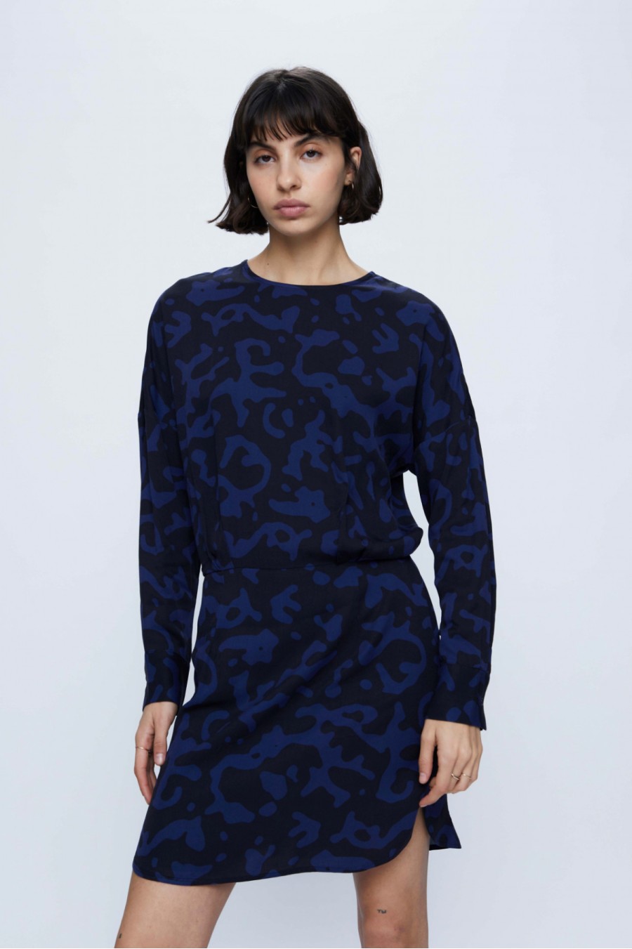 Blue Abstract Print Mini Dress