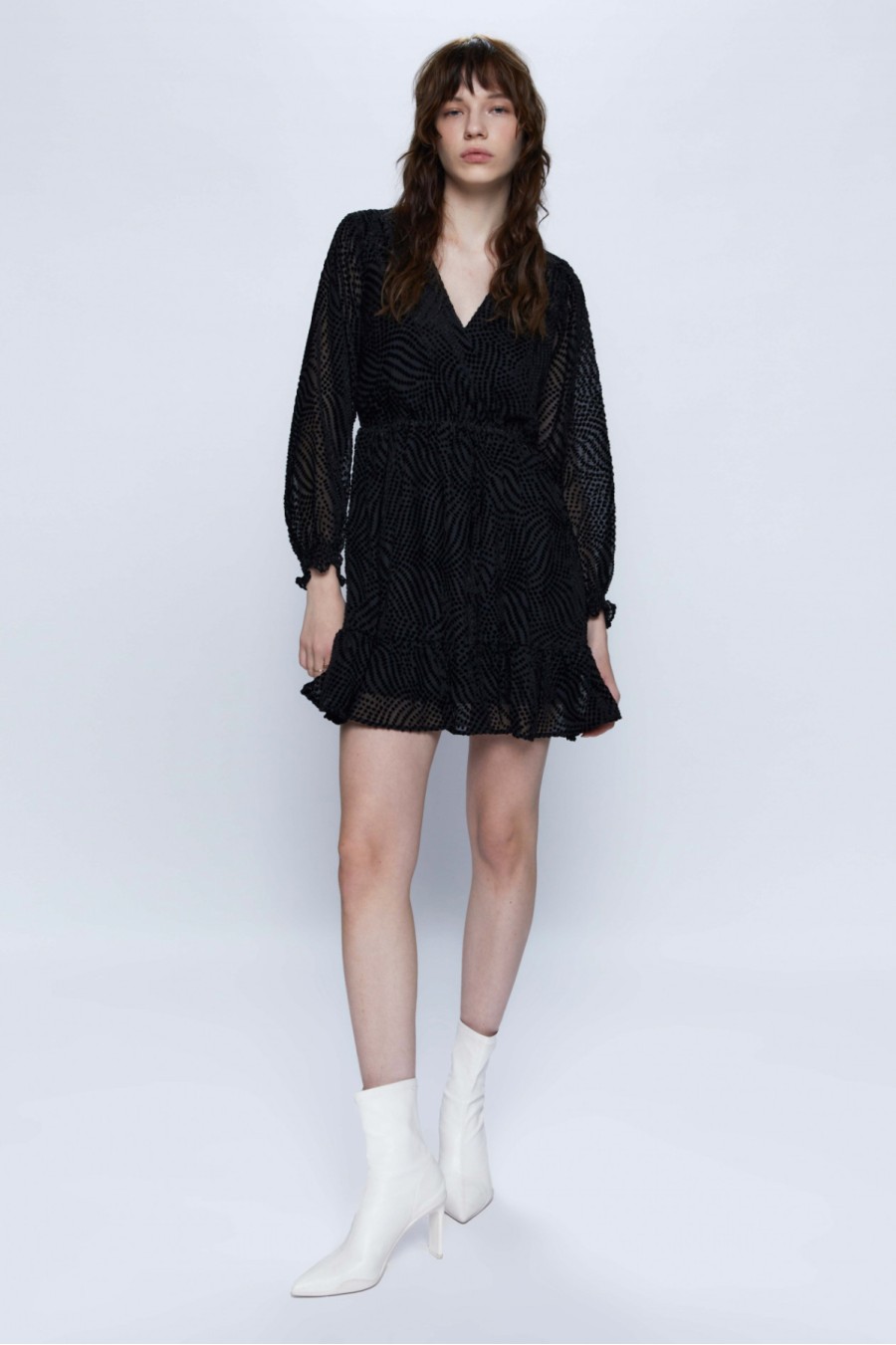 Black Devoré Velvet Mini Wrap Dress