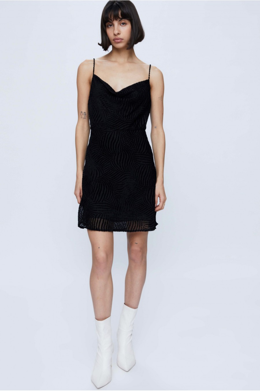 Black Devoré Velvet Mini Slip Dress